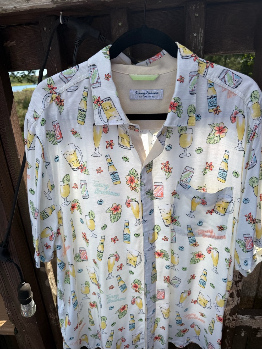 Tommy Bahama White Tropical Cocktail Print Camp Shirt